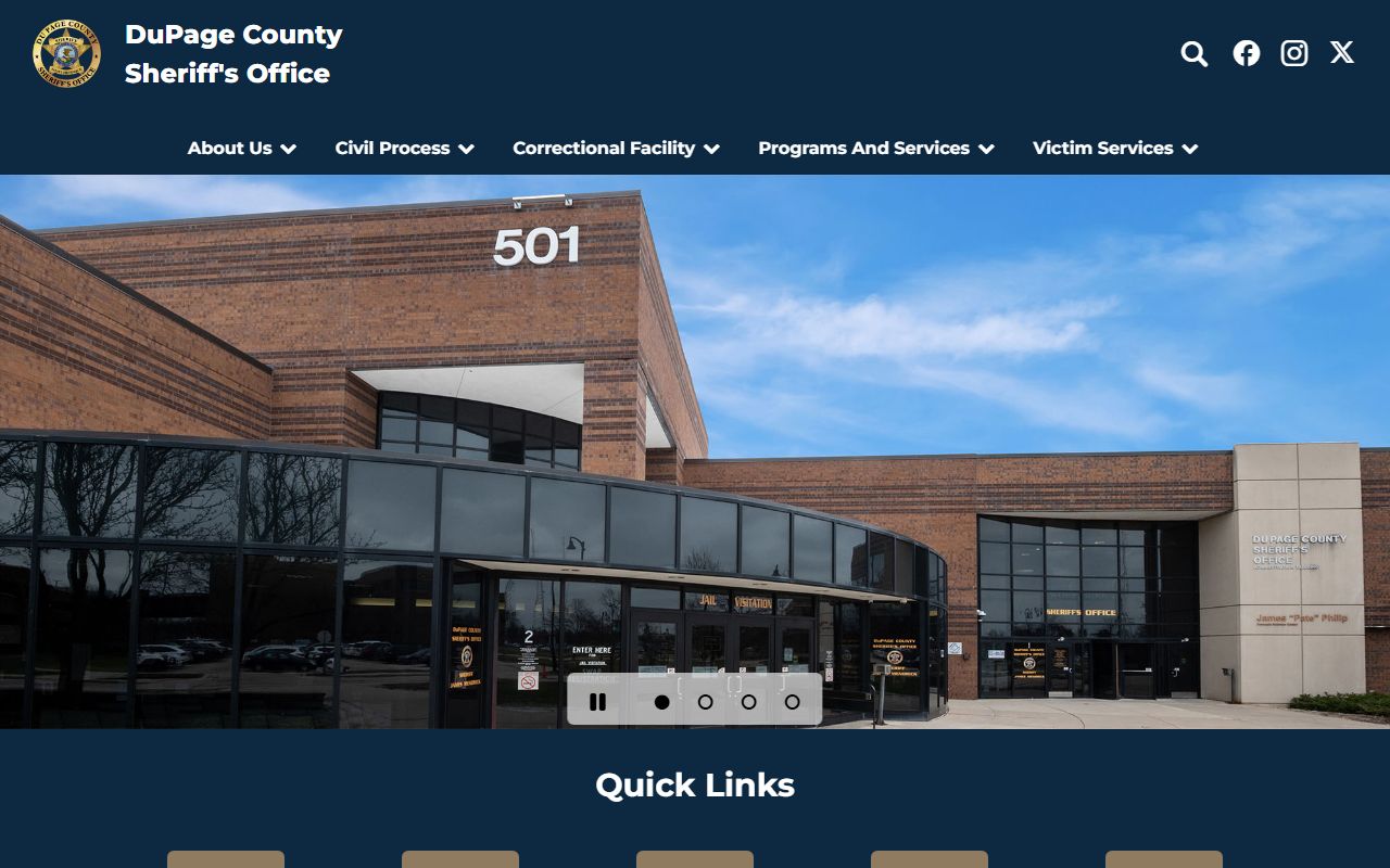 DuPage County inmate population sheriff homepage with correctional facility links